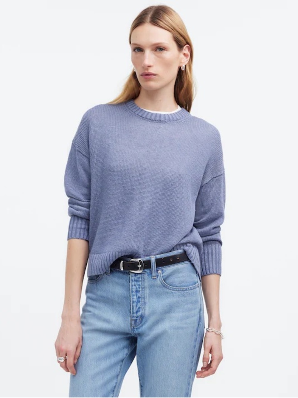 Madewell Linen Drop Shoulder Sweater in Blue - Size Small